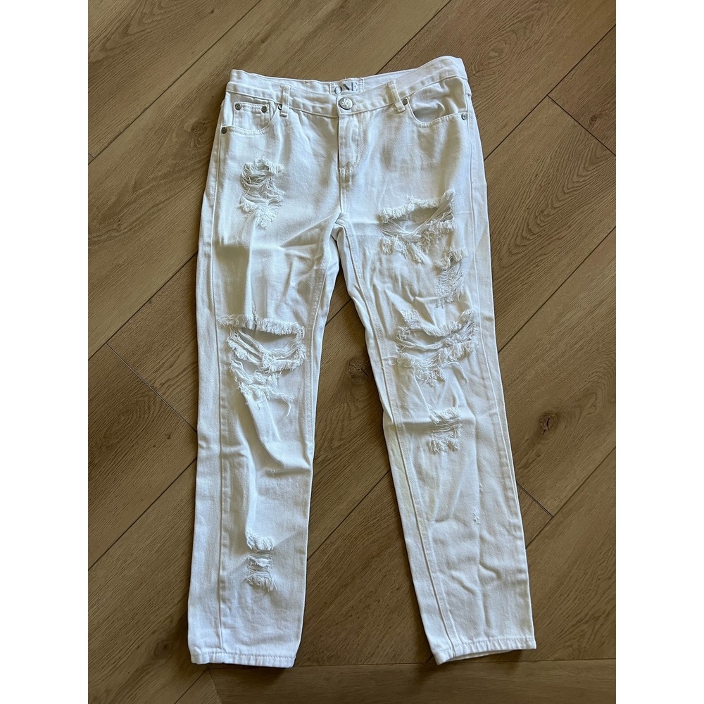 ONE x One Teaspoon Awesome Baggies Distressed White Jeans Cropped US‎ 27